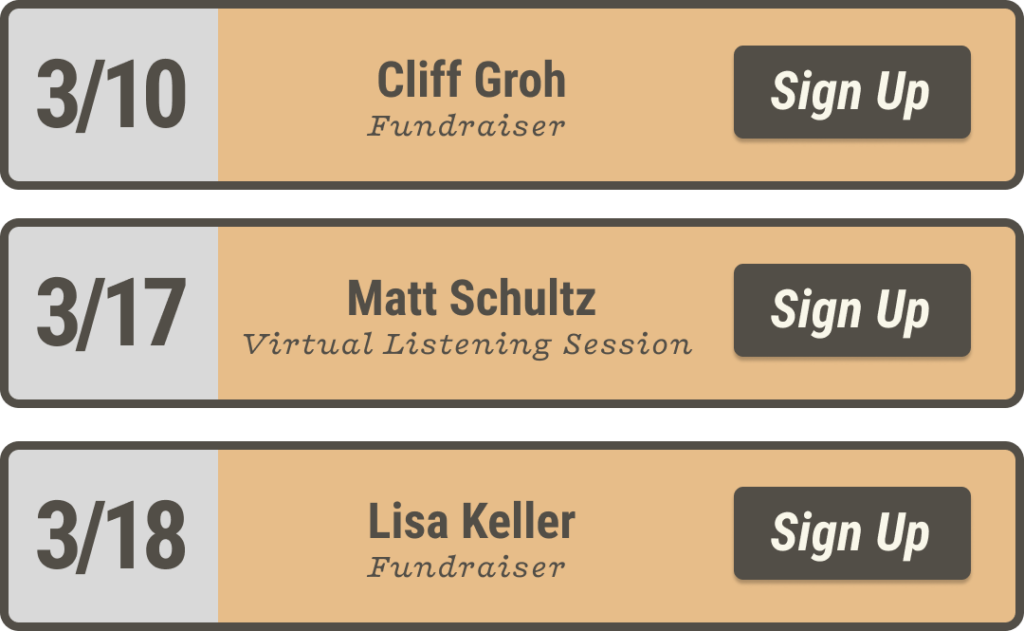 Three signup cards showing dates 3/10, 3/17, 3/18 with names and Sign Up buttons.