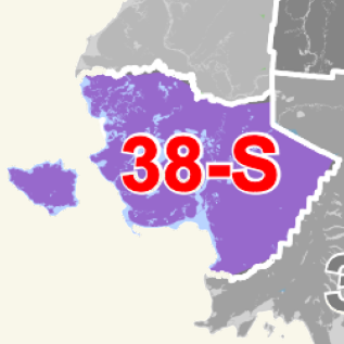 Purple-highlighted regional map with a bold red '38-S' label over the highlighted area.