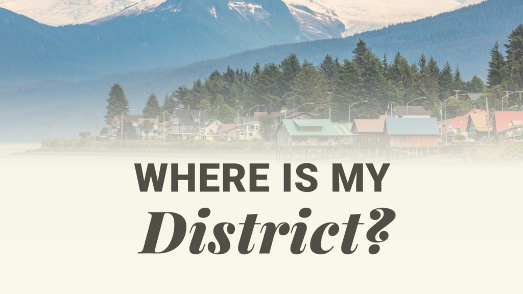 Coastal mountain town shrouded in mist, with bold headline reading 'WHERE IS MY District 2' across the foreground.